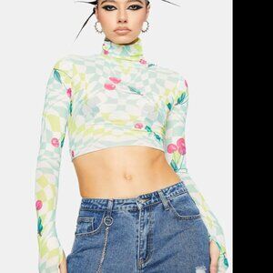 AFRM Mint Cherry Micaela Mesh Turtleneck Top